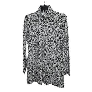 Lands' End Women's Black & White Geometric Mock Neck Swim Top Size Medium